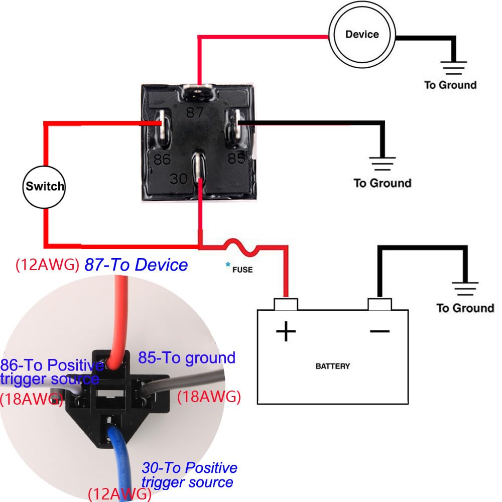 Gebildet 2pcs JD1912 Car Relay Harness 12V 40A 4 Pin SPST 12AWG Harness Sockets with Built-in Diode for Automotive Truck Van Motorcycle Boat