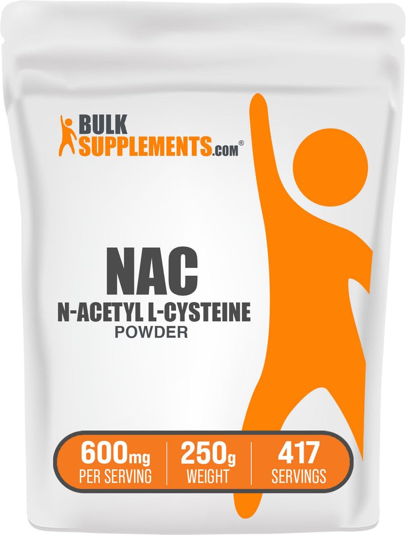BulkSupplements.com NAC Pulver - N-Acetylcystein 600mg, NAC Nahrungsergänzungsmittel - Antioxidative Unterstützung, Glutenfrei - 600mg pro Portion, 417 Portionen, 250g (8.8 oz) (1er Pack)