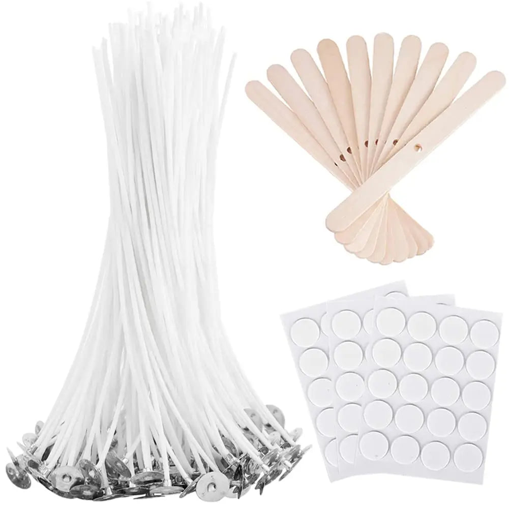 Bulk 6-Inch Candle Wicks - 100 Pcs with Wick Stickers & Centering Device for Soy/Beeswax Candle Making