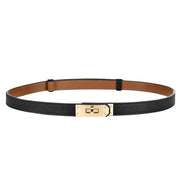 FENLDY Adjustable Thin Belts For Womens Skinny Belts For Dresses Womens Solid Color Alloy Turn Lock Belts For Jeans (Black belt gold buckle)