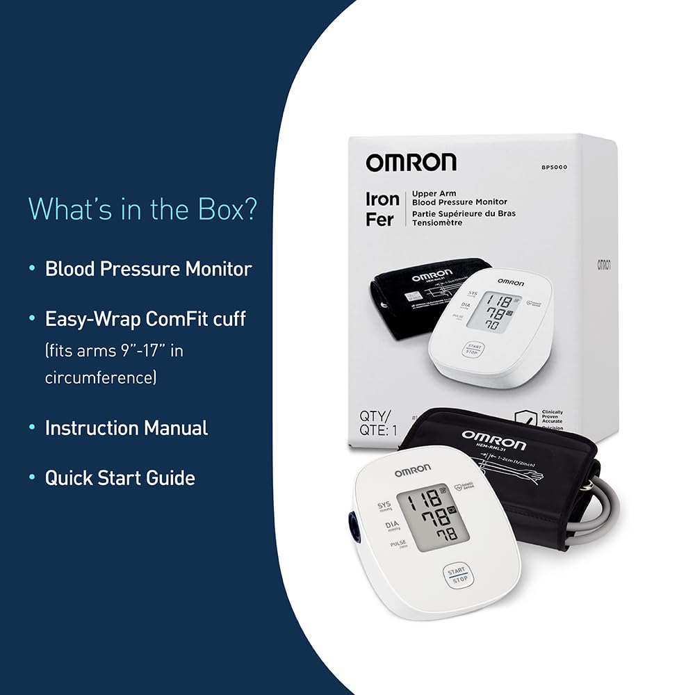 OMRON Iron Upper Arm Blood Pressure Monitor - Clinically Validated Blood Pressure Cuff - Medical Grade with Wide Range 17" Arm Cuff