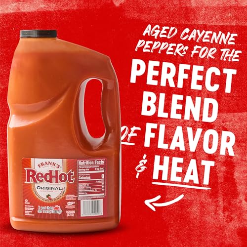 Franks RedHot Original Cayenne Pepper Hot Sauce, 1 gal - One Gallon Bulk Container of Cayenne Pepper Hot Sauce to Add Flavorful Heat to Entrees, Sides, Snacks, and More