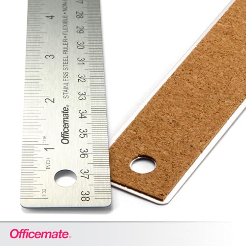 Officemate Classic Stainless Steel Metal Ruler, 15 inches with Metric Measurements, Silver, 15 L x 1.25 W (66612)