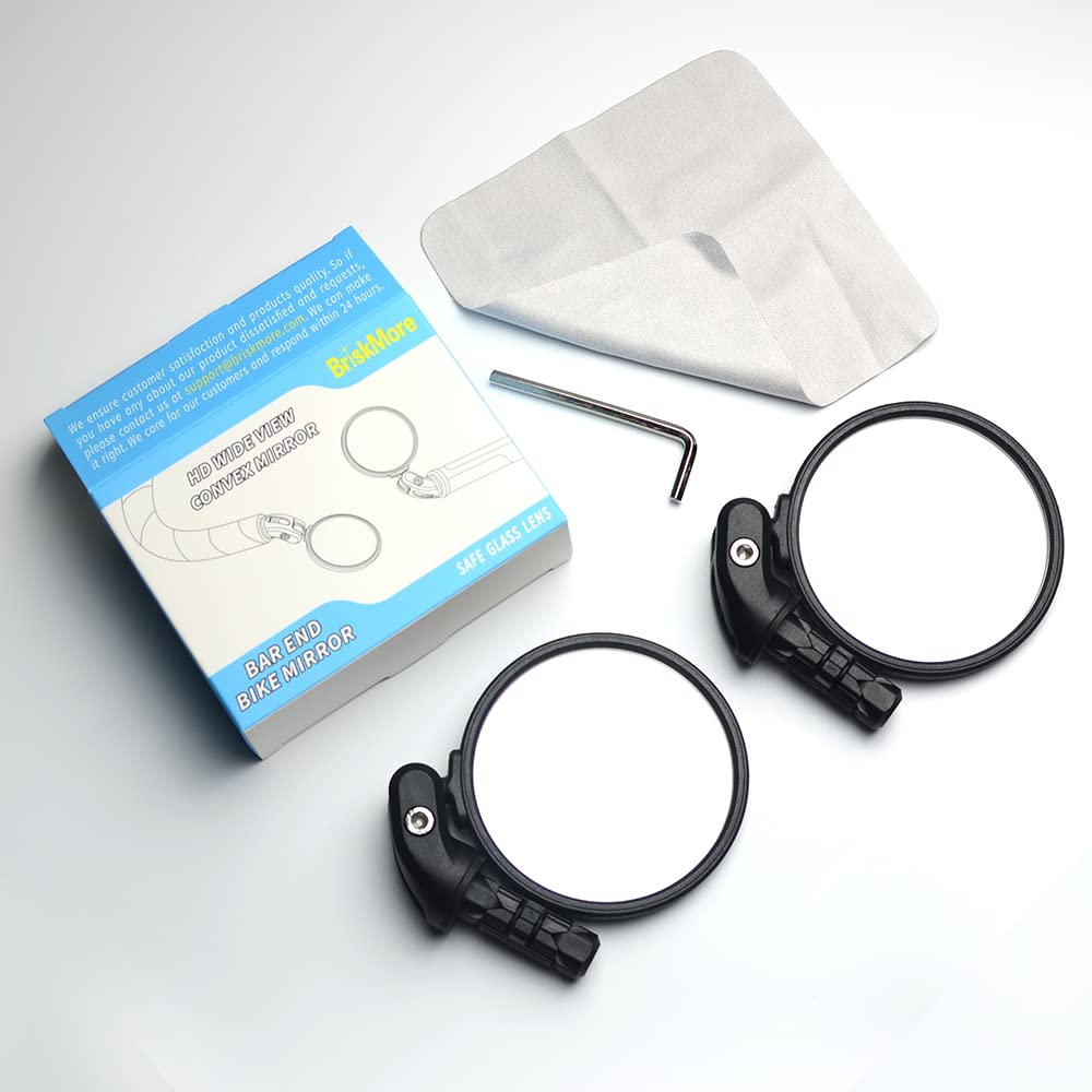 BriskMore Black Convex Rearview Mirrors, 2PCS Adjustable Handlebar Bicycle Mirrors for Road, Mountain, Scooter Bikes