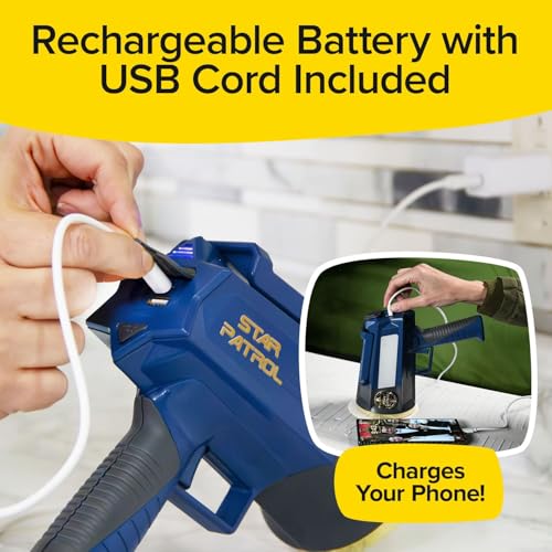 Star Patrol Mega-Bright Rechargeable Spotlight, AS-SEEN-ON-TV, Tactical & Emergency Flashlight, 10 Modes, Turbo Boost Up to 100%, Built-in Kickstand & Phone Charger, for Camping, Emergencies, Walking