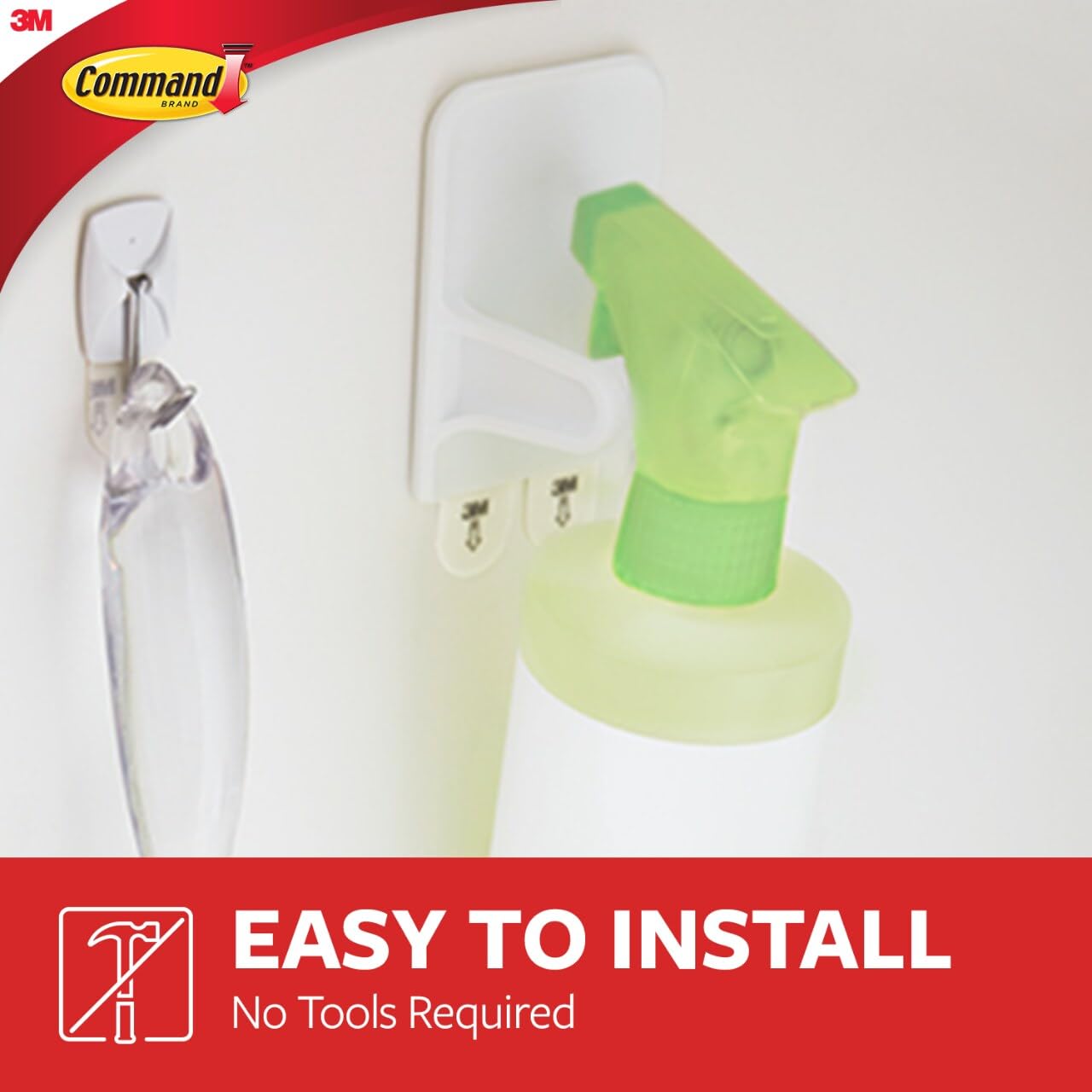 Command Spray Bottle Hangers, Holds up to 32 fl oz, 2 Hangers with 4 Command Strips, Damage Free Spray Bottle Holder Wall Mount to Cabinet, Kitchen, or Under Sink