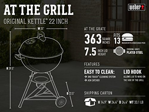 Weber Original Kettle Charcoal Grill for Outdoor Cooking and Barbecue, 22-Inch, Black