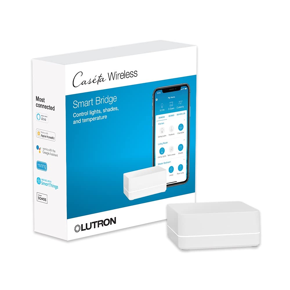 Lutron Caseta Smart Lighting Smart Hub للمصابيح والمراوح، متوافق مع Alexa و Apple Homekit و Google Home، يدعم 75 جهازًا، L-BDG2-WH، أبيض