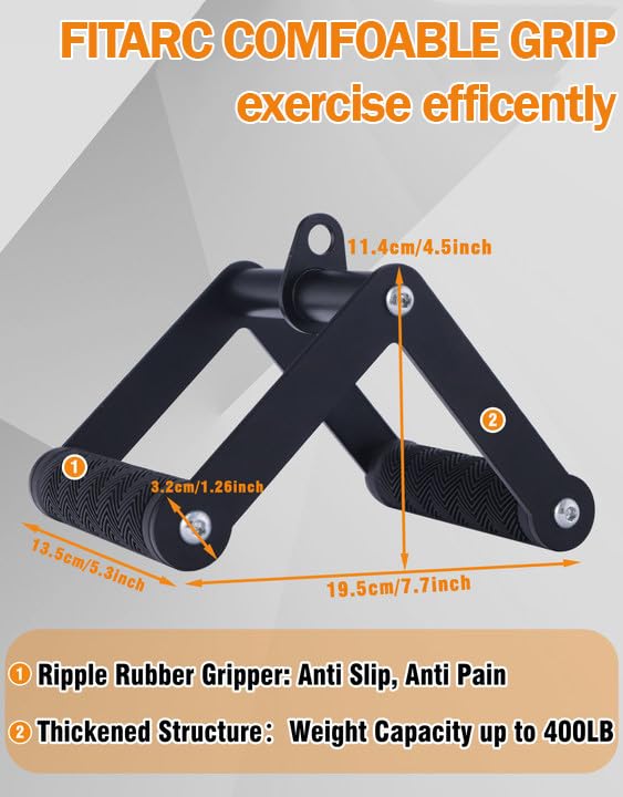 Fitarc Double D Row Handle Cable Attachments for Gym, Non-Slip V Bar Attachment for Home Gym Equipment, T Bar Row Attachment for Back Training, LAT Pulldown Attachments and Cable Machine Attachment