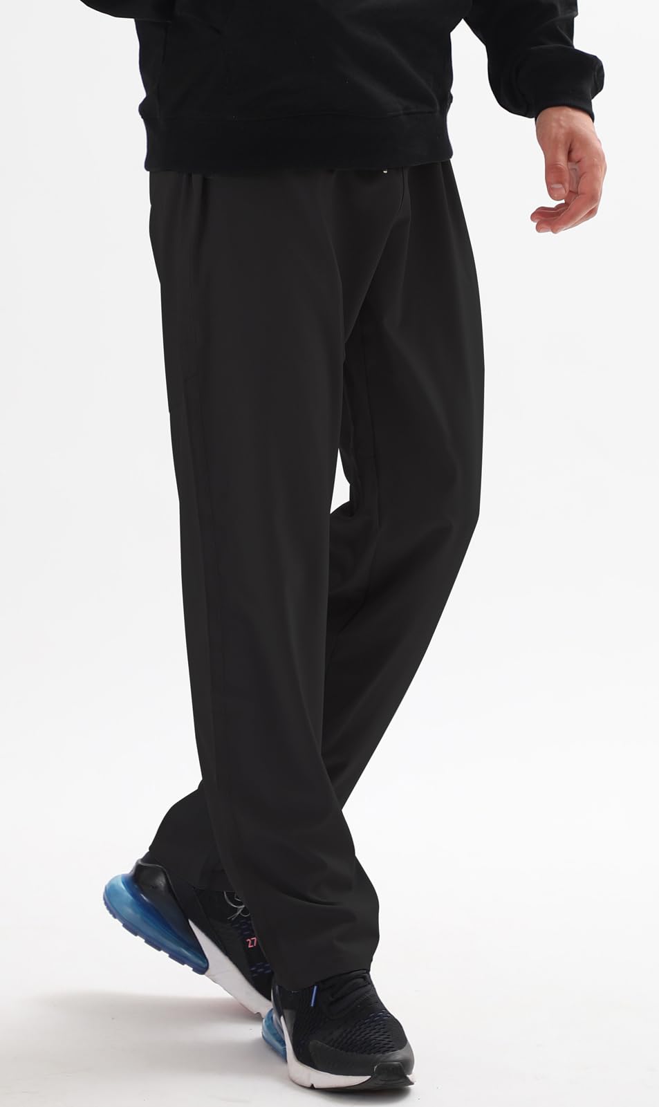 Athletic Pants for Men Water Resistant Quick Dry Lightweight Polyester Workout Warm Up Hiking Sweatpants with Pockets Black