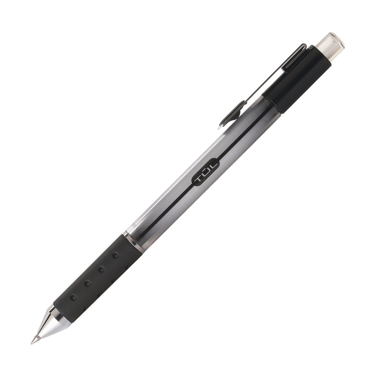 TUL Gelschreiber, einziehbar, mittlere Spitze, 0,7 mm, grauer Schaft, schwarze Tinte, Packung mit 12