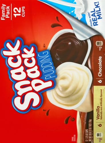 Snack Pack Chocolate and Vanilla Pudding Cups Family Pack, Lunchbox Snack, 12 Count (Pack of 1)