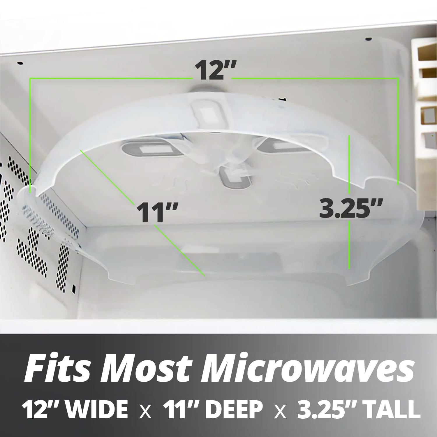 HOVER COVER Magnetic Splatter Cover, 12-Inch Clear BPA-Free Food Lid, Vented Plate Guard with Steam Vents, Anti-Splash Microwave Lid, Dishwasher Safe, Space-Saving Magnetic Storage - Gray