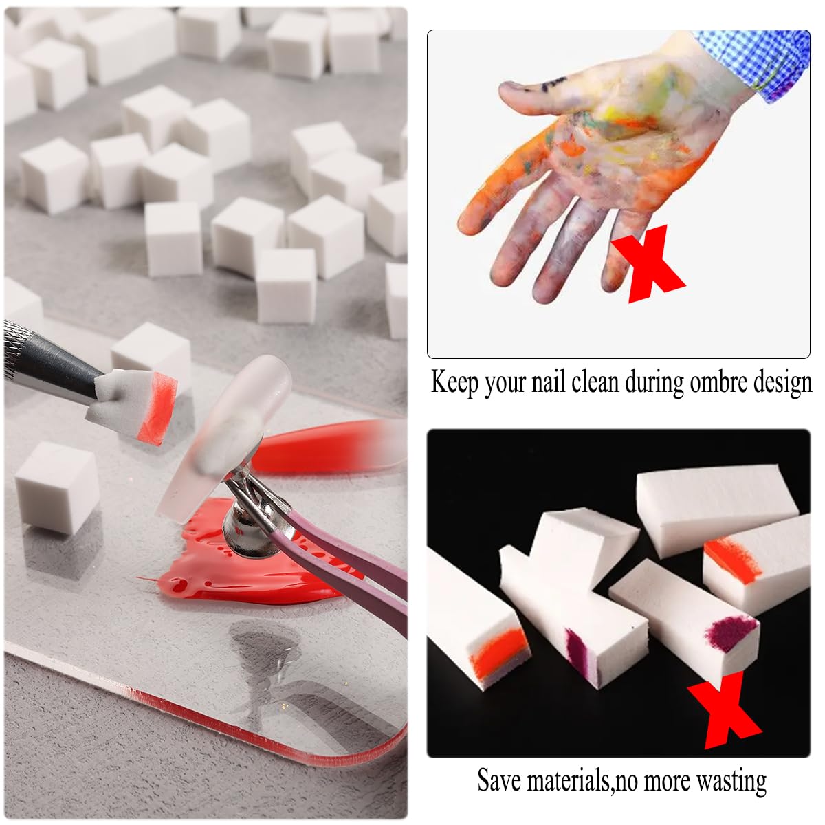 Fcozpjk 100Pcs Soft Nail Sponges for Ombre, Nail Art Sponges With Grabbing Pen, Aura Nails, Ombre Nail Brush, Manicure Nail Art Tools, Professional Accessories Supplies