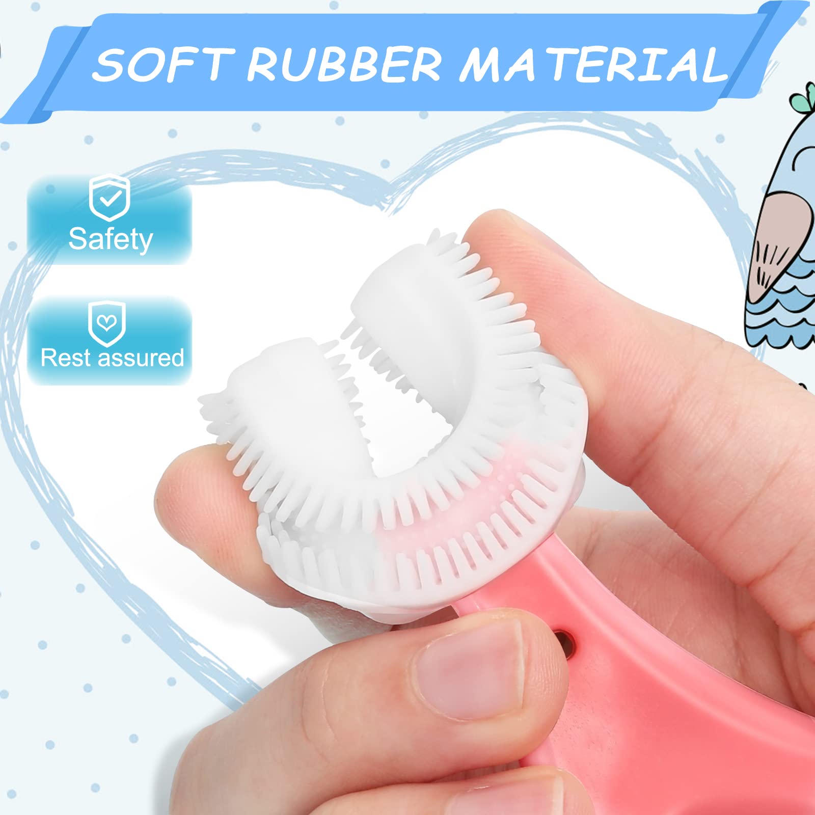 4 Pack U Shaped Toothbrush Kids, Soft Silicone Brush Head Whole Mouth with Handle 360 ° Oral Teeth Cleaning Design for Toddler Toothbrushes Age 2-6