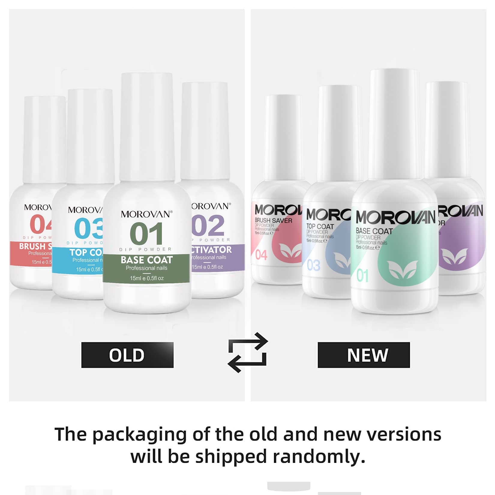 Morovan Dip Powder Liquid Set with Activator Base Top Coat and Dipping Powder Brush Saver 4pcs 0.5oz for Dip Powder Nail Kit