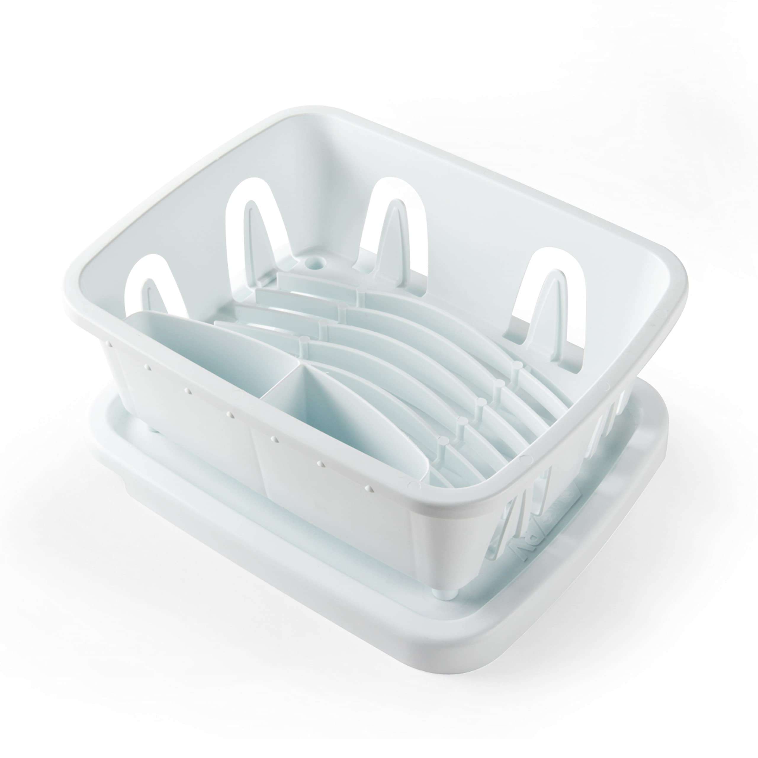 Camco RV Mini Dish Drainer & Tray - Features a Sloped Drain Tray Design, Heavy-Duty Construction, and is Ideal for Small Spaces, Apartments, Boats, and More - White (43511)