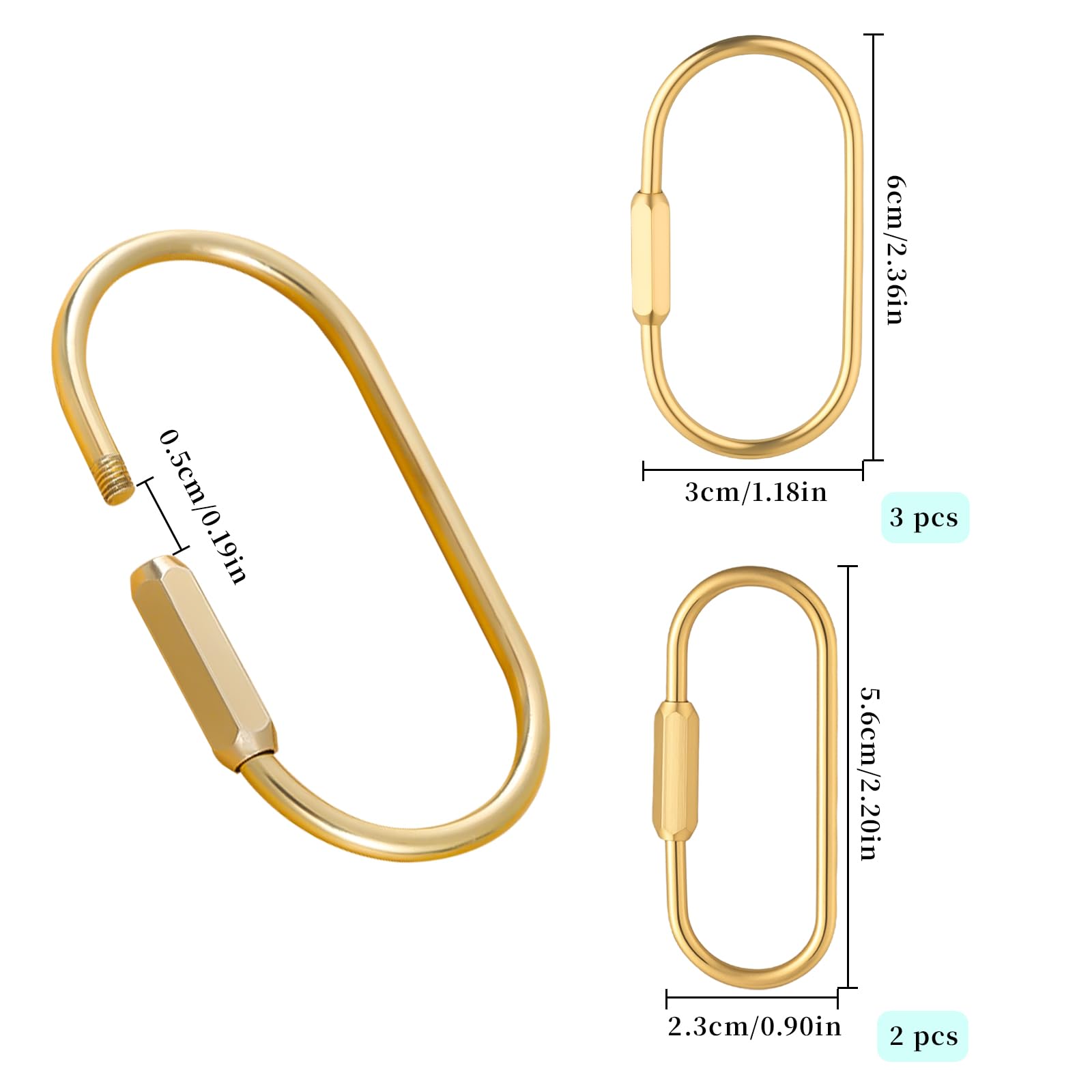 5-Pack Brass Key Ring - Gold Key Ring Screw Lock Keychain for Labubu Gold Carabiner Carabiner Keychain Clip for Keys Purse Bag Charms for Handbags