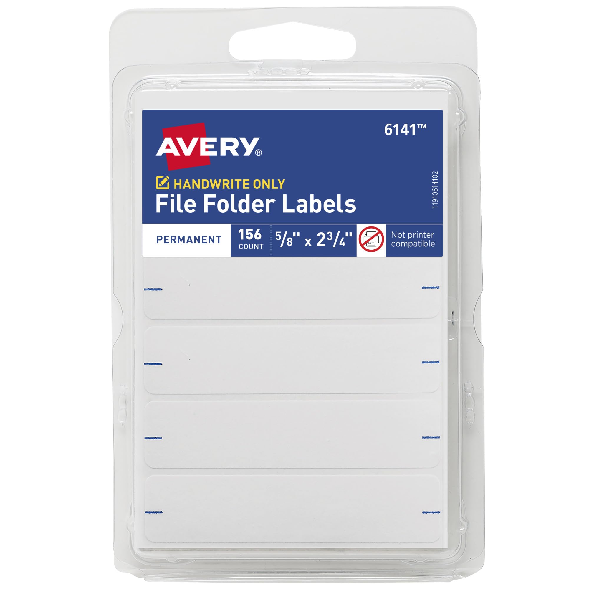 ملصقات مجلدات ملفات من Avery، 5/8 بوصة × 2-3/4 بوصة، أبيض، غير قابلة للطباعة، إجمالي 156 ملصقًا فارغًا (6141)