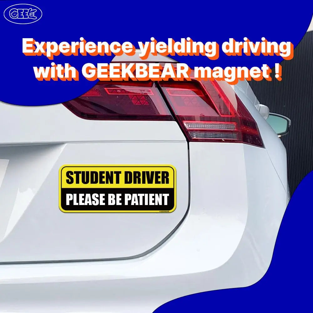 GEEKBEAR Student Driver Car Magnet - Colorful, Reflective, Weather-Resistant - Rectangular 8.7 x 3.5 in (Yellow/Black, 3 Pack)