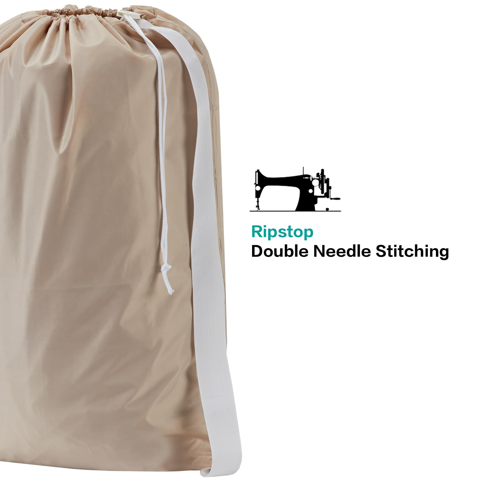 HOMEST XL Nylon Laundry Bag with Strap, Large Dirty Garments Organizer, Easy Fit a Hamper or Clothing Basket, Can Carry Up to 4 Loads of Clothes, Beige
