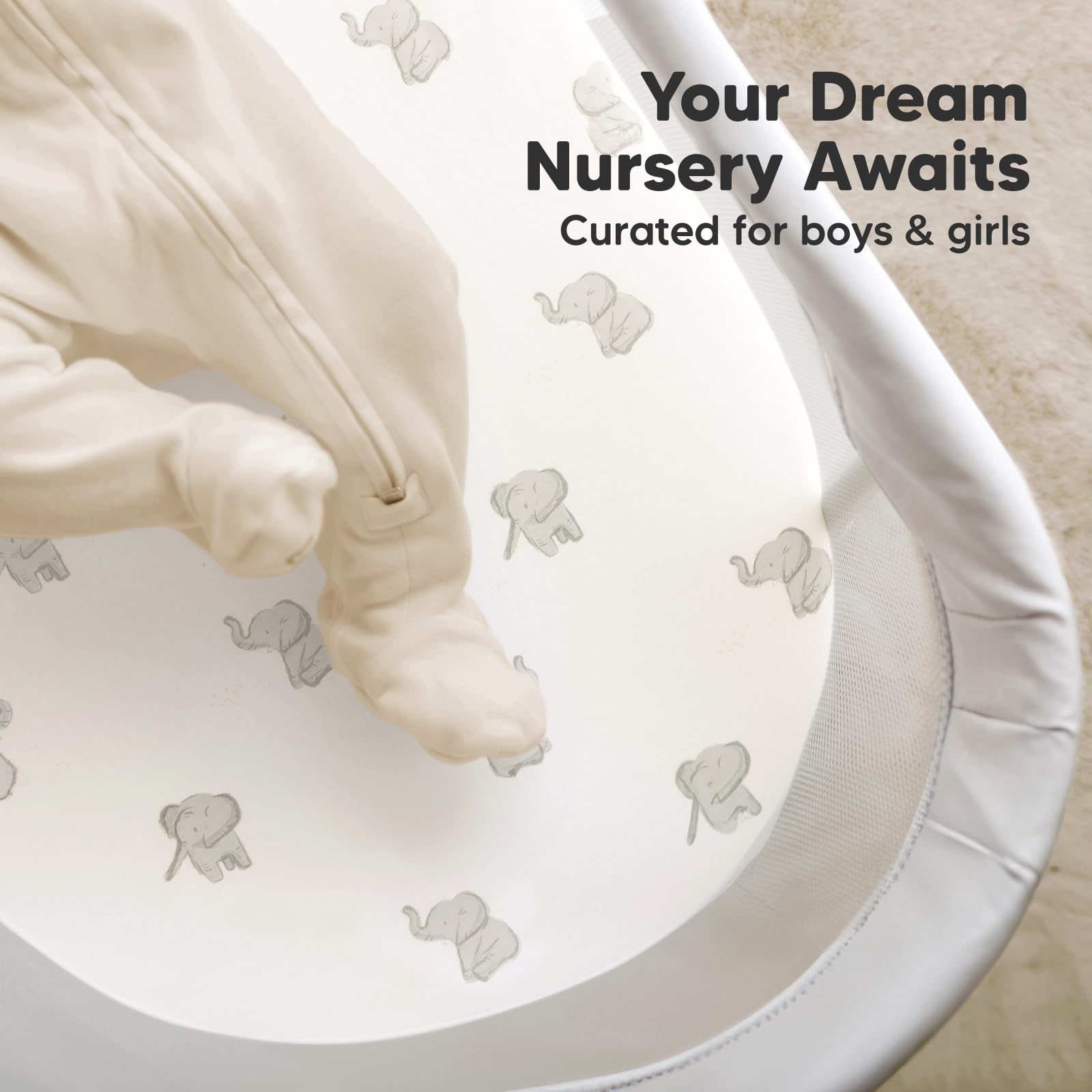 2-Pack Organic Bassinet Sheets for Girls, Boys - 100% Cotton Bassinet Mattress Sheets Compatible with Halo Bassinest Swivel Sleeper, Graco, Baby Delight, Chicco, Unisex Fitted Bassinet Sheets (Elly)