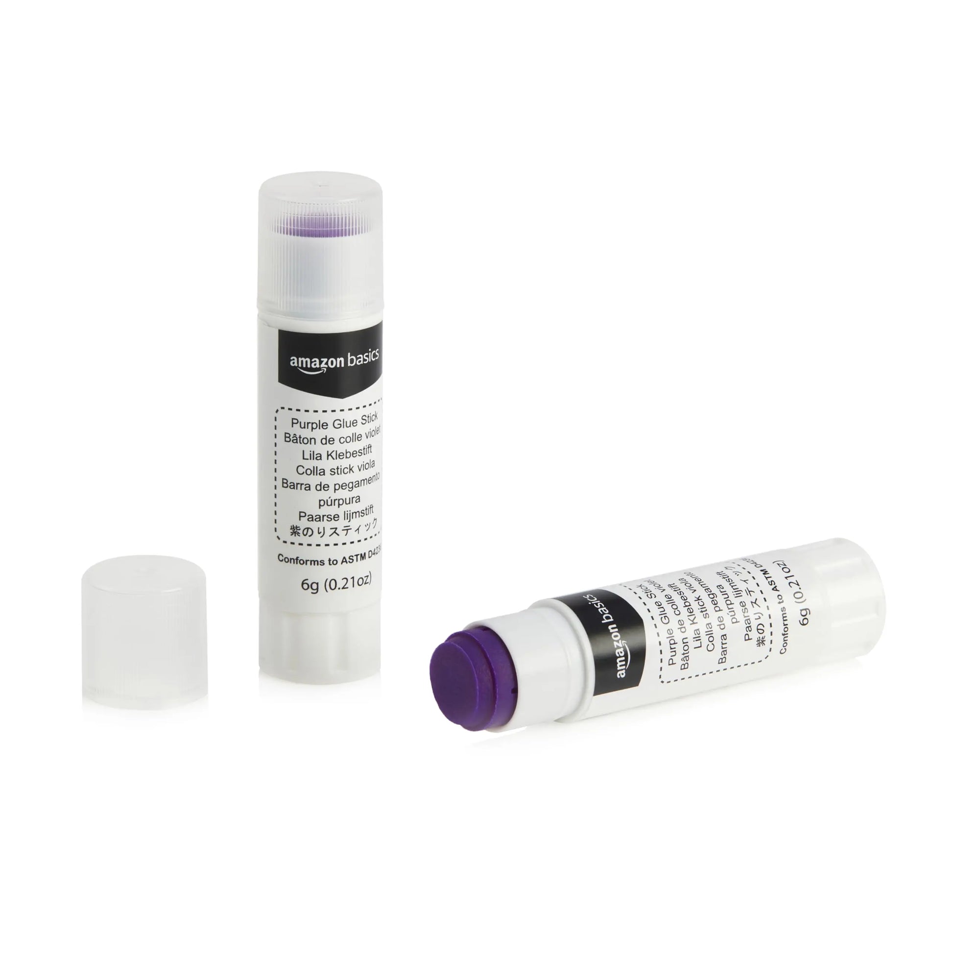 Amazon Basics Purple Washable School Glue Sticks, Dries Clear, 0.21-oz Stick, 2-Pack