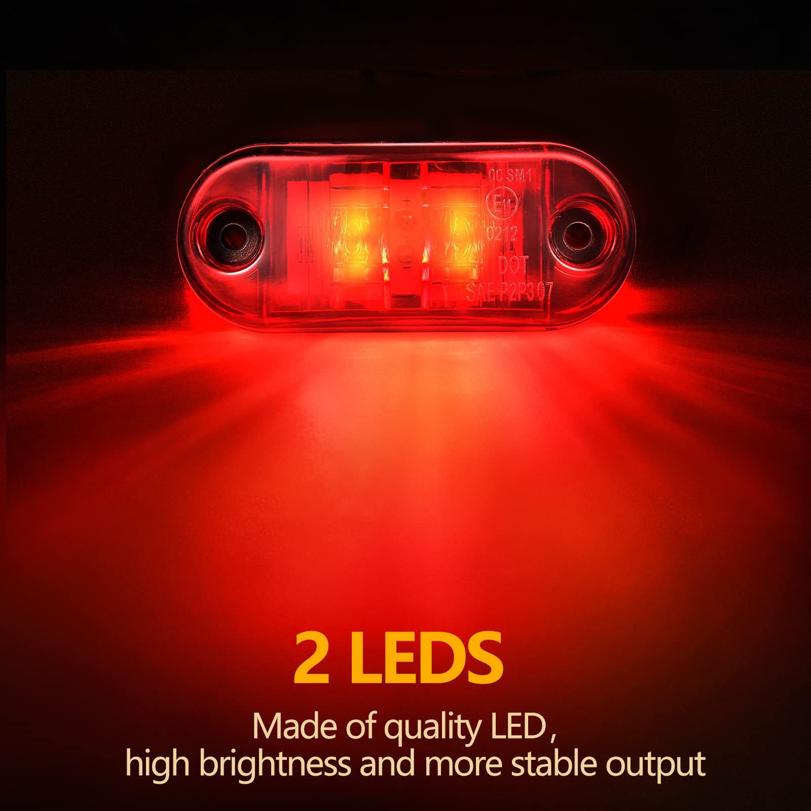 Tallew 10 Pcs 2.5 Inch LED Trailer Lights 2 Diode Waterproof LED Trailer Side Marker Oval Signal Running Lights for Truck Boat Rv(Amber, Red)