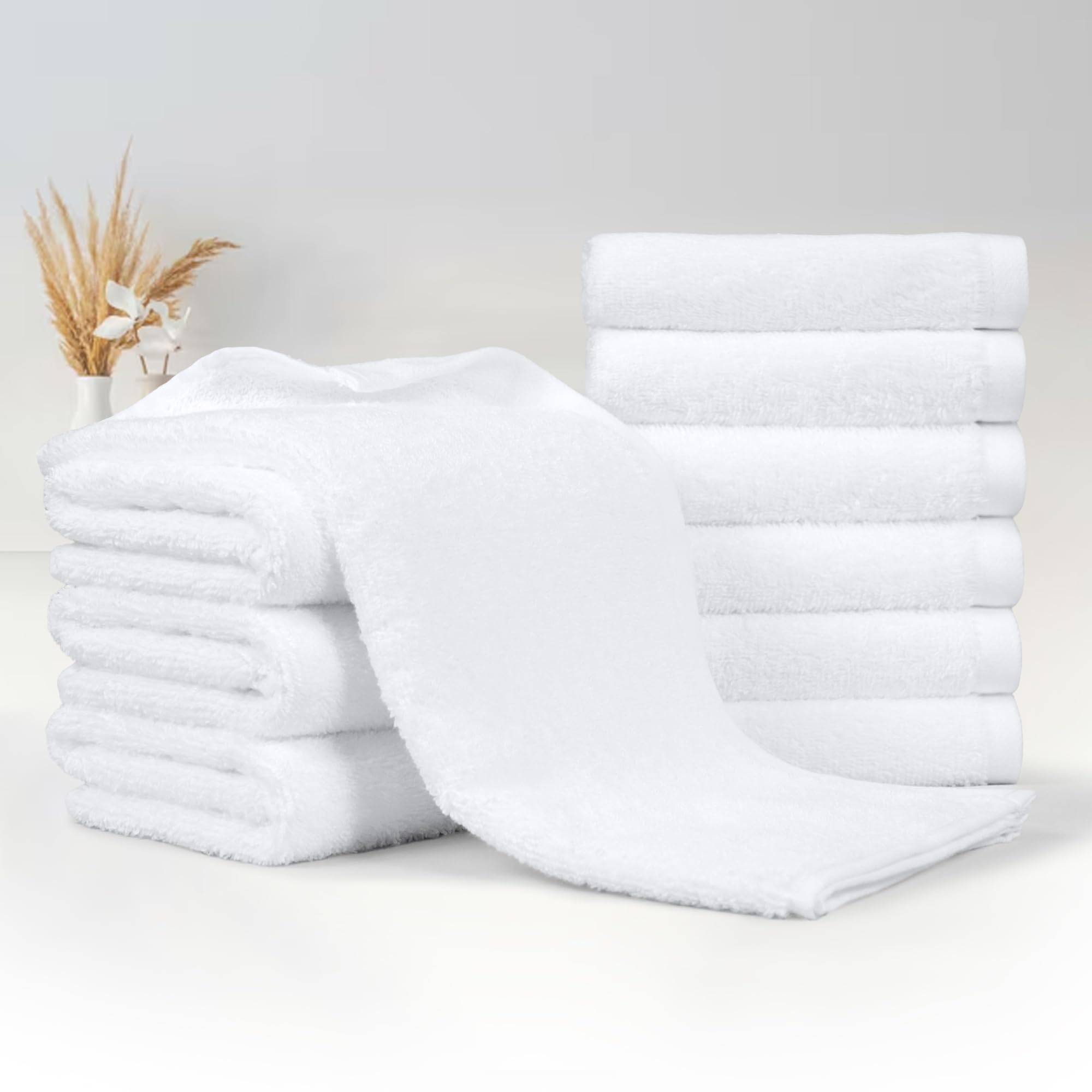 Amazon Basics Soft and Thick Cotton Hand Towels, 16 x 26 in, White, 12-Pack