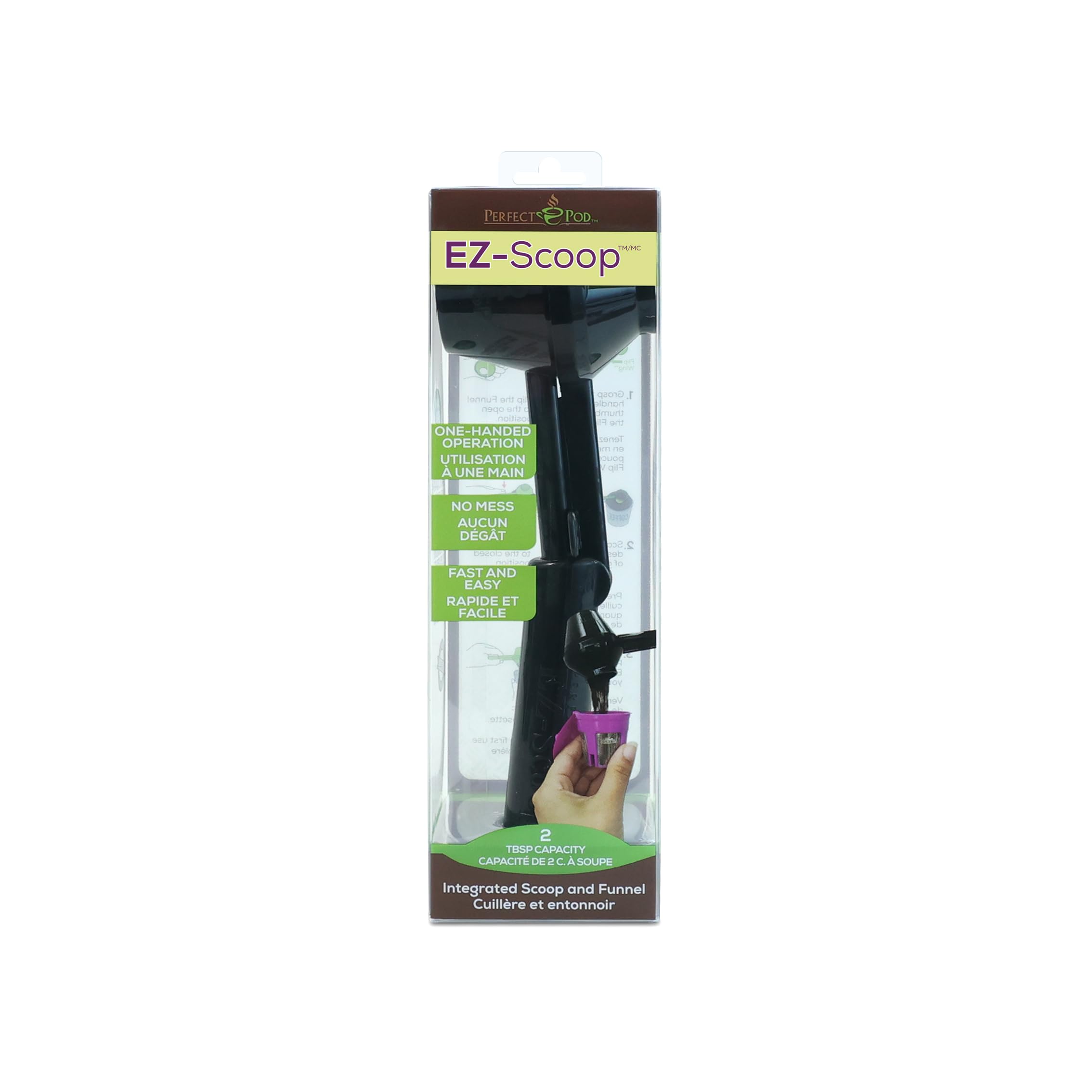 Perfect Pod EZ-Scoop Coffee Scooper & Funnel for Reusable K Cup Refillable Coffee Pods, 2 Tablespoon Capacity Black