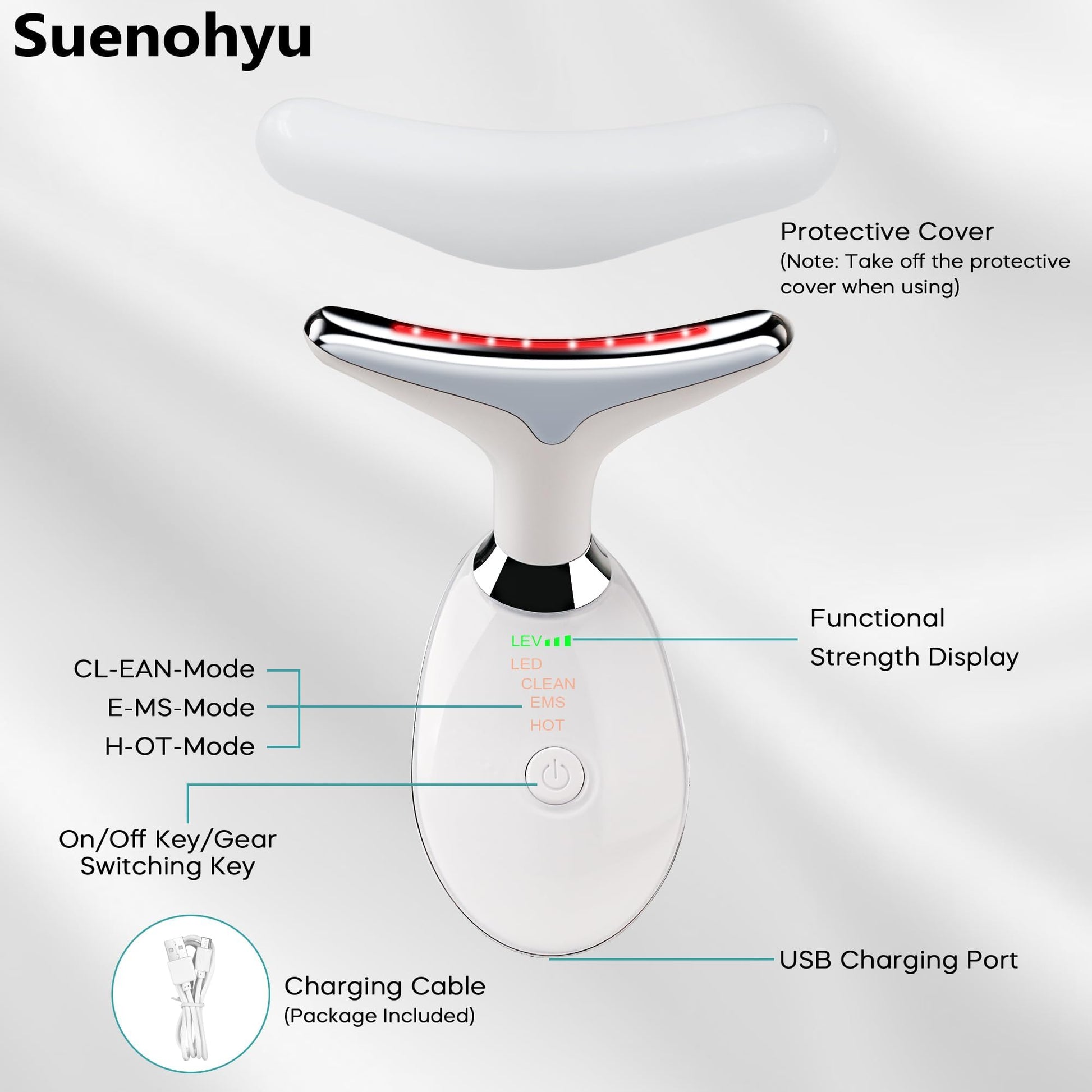 Red Light Therapy for Face, 7 Color LED Facial Light Therapy Wand for Skin Care at Home Blue Light Therapy Face Massager Tool for Neck (White)