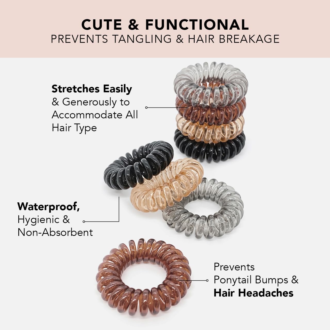Kitsch Spiral Hair Ties for Women - Creaseless and Dent-free Coil Hair Ties No Damage, Phone Cord Coils | Made of Flexible and Durable Plastic | Ideal for Daily Use - 4pcs (Brunette)