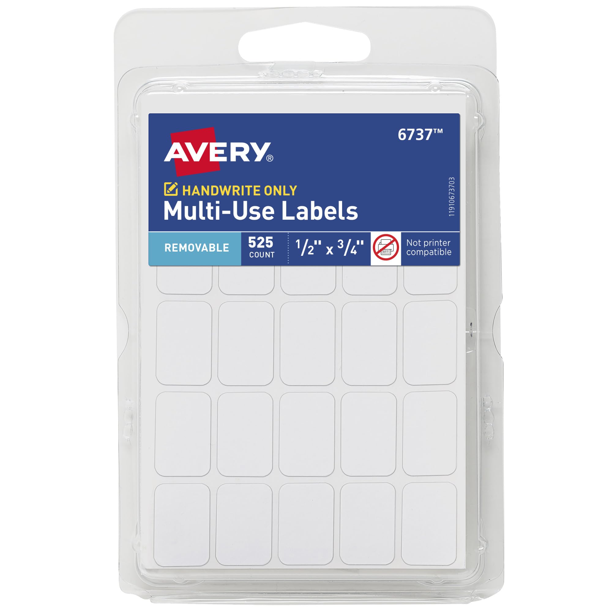 Avery Multi-Use Removable Labels, 1/2" x 3/4", White, Non-Printable, 525 Blank Labels Total (6737)