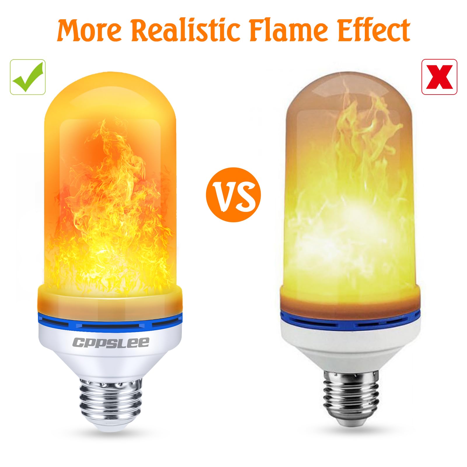 Halloween Decorations Upgraded LED Flame Light Bulbs, 4 Modes Flickering Light Bulbs, E26 Base Fire Flame Bulb, Christmas Lights Patio Outdoor Indoor Home Decor (Yellow, 2 Pack)