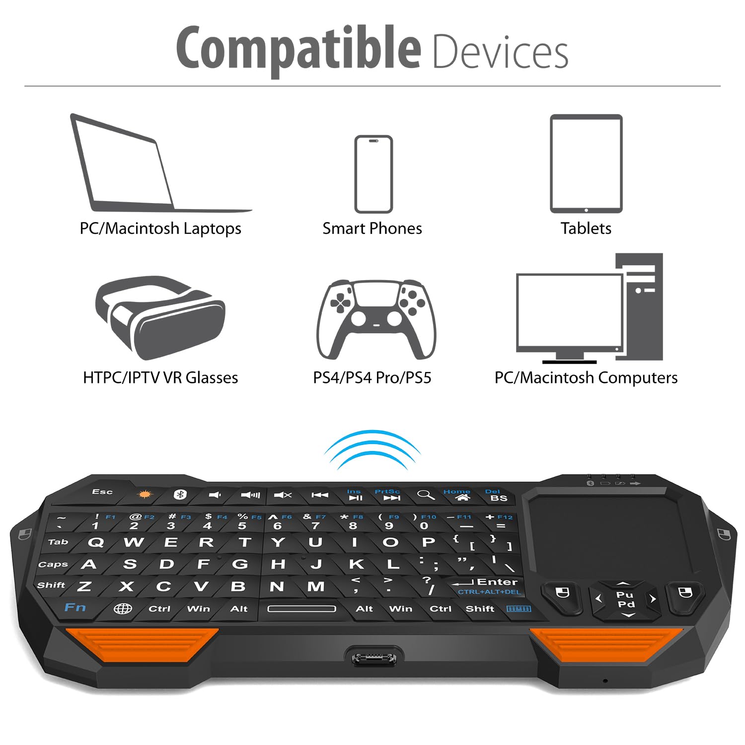 Fosmon Mini Bluetooth Keyboard (QWERTY Keypad), Wireless Portable with Touchpad, Compatible with Apple TV, Amazon Fire Stick, PS4, PS4 Pro, PS5, HTPC/IPTV, VR Glasses, Smartphones