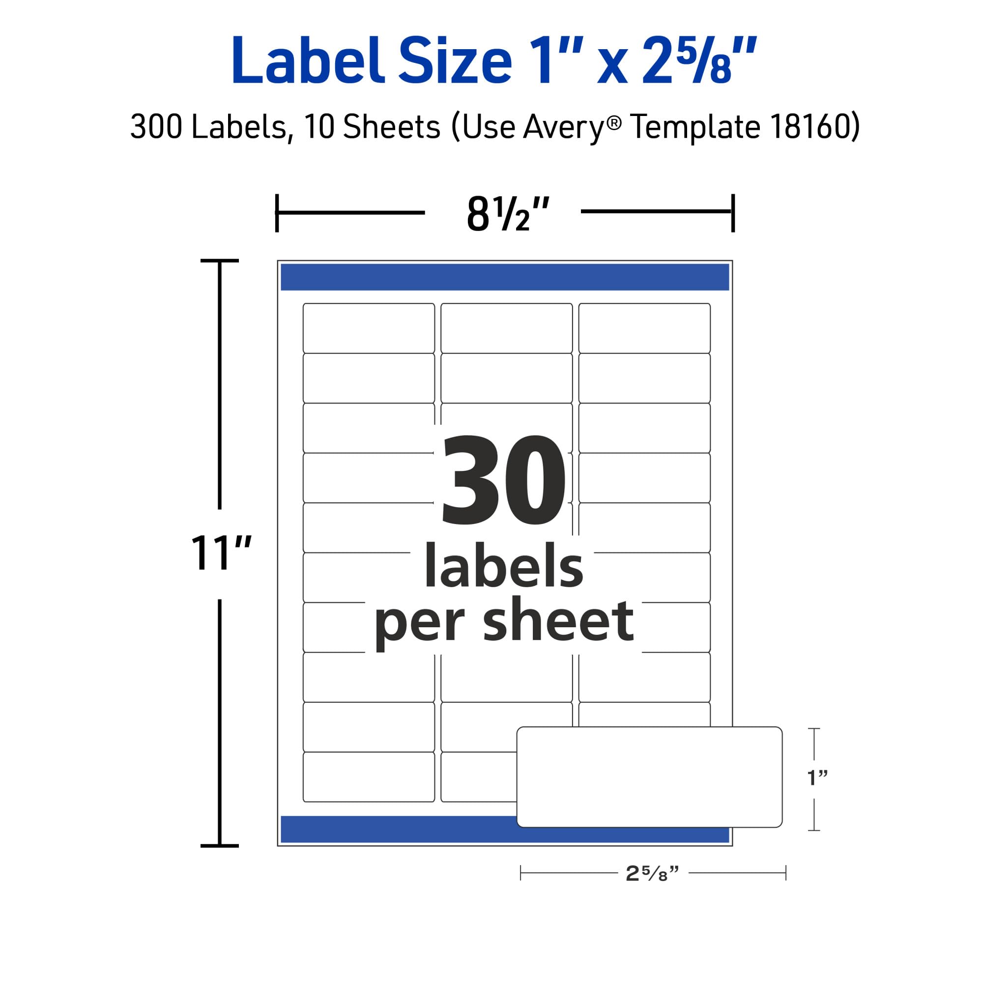 Avery Easy Peel Printable Address Labels with Sure Feed, 1" x 2-5/8" Customizable Stickers, White, 300 Blank Mailing Labels, Great for Mailing, Shipping, and More (18160)