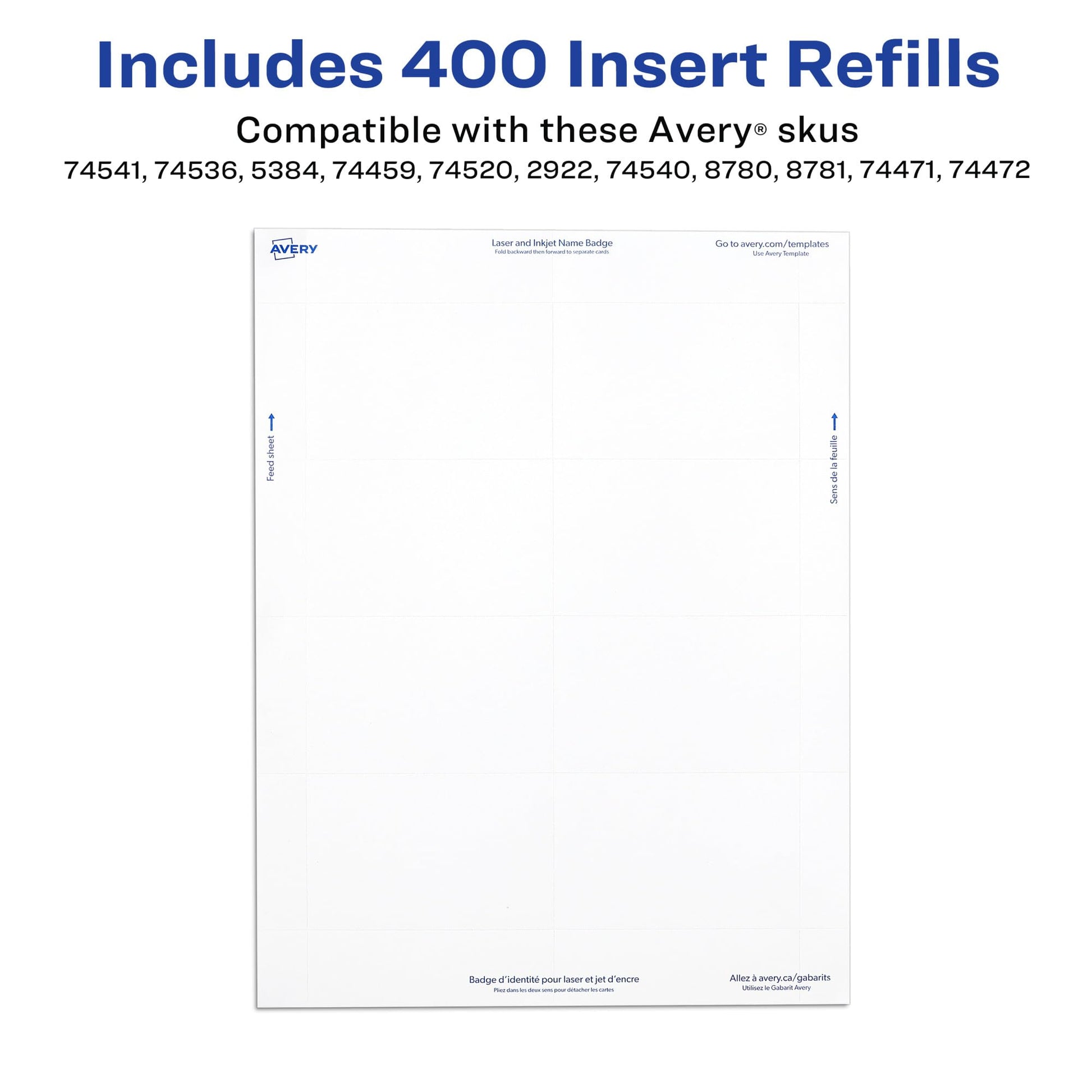 Avery Customizable Name Badge Inserts for Name Tag Holders, 3" x 4", White, Laser/Inkjet Printable, 300 Total (5392)