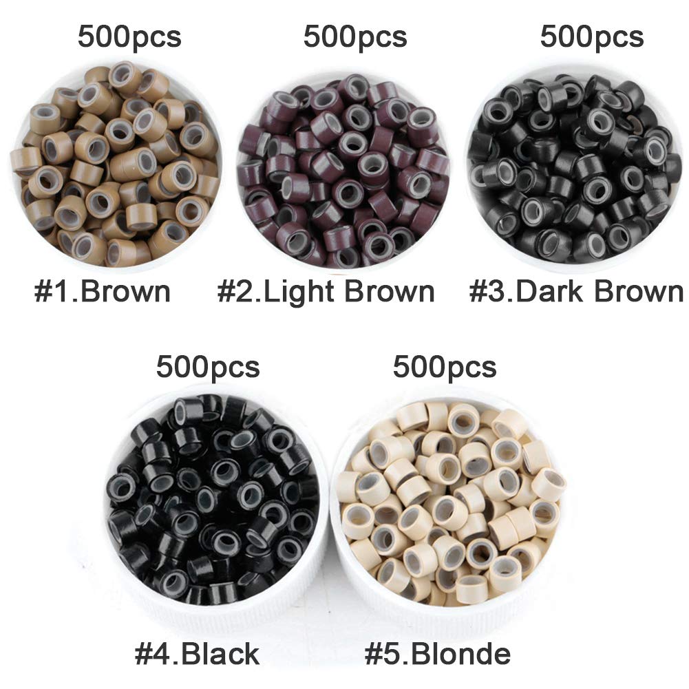 GOTDYA 2500pcs 5mm Hair Extentions Beads, Silicone Lined Micro Rings Links, I Tip Weft and Hair Tinsel Beads for Hair Extensions,Multi-colored