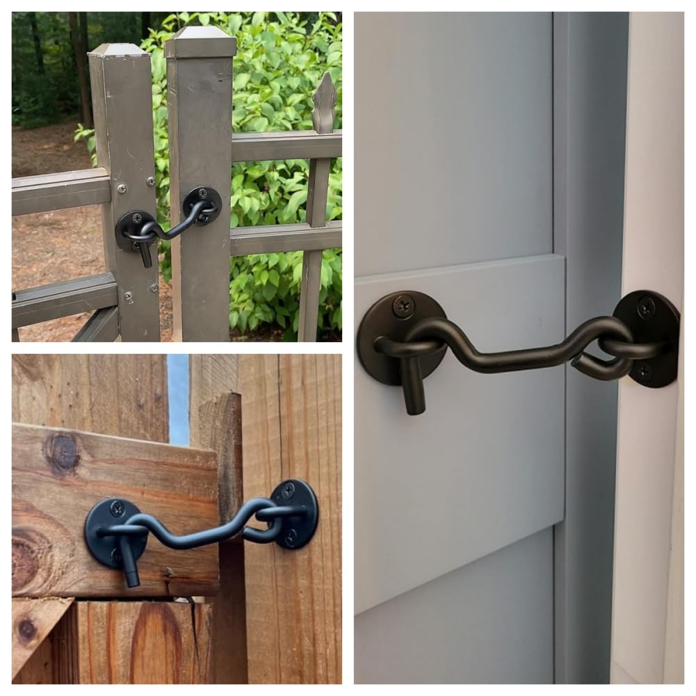 Raswik 4” Privacy Hook and Eye Gate Latch Easy Lock for Barn Door, Black