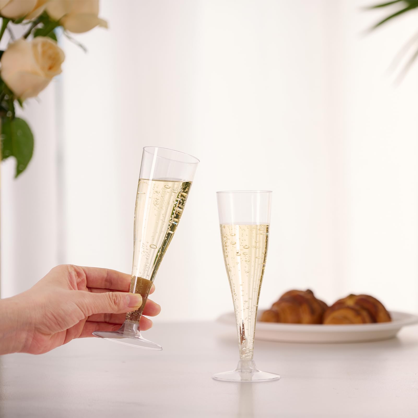 JOLLY CHEF 100 Pack Plastic Champagne Flutes Disposable 4.5 oz Clear Plastic Champagne Glasses Perfect for Wedding, Thanksgiving Day, Christmas