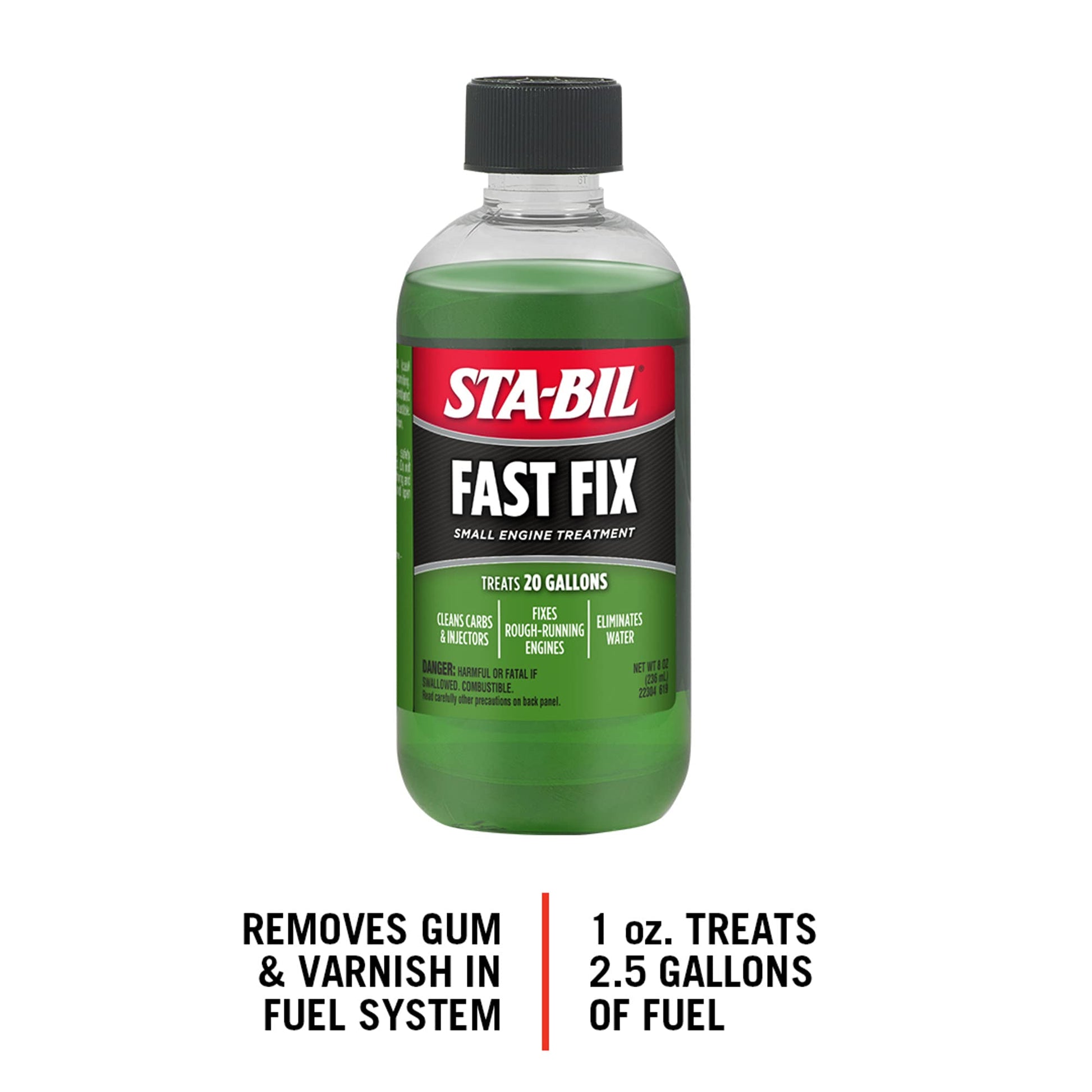 STA-BIL Fast Fix - Small Engine Treatment, Cleans Carburetors and Injectors, Fixes Rough Running Engines, Eliminates Water, Treats Up to 20 Gallons, 8oz (22304) , Green