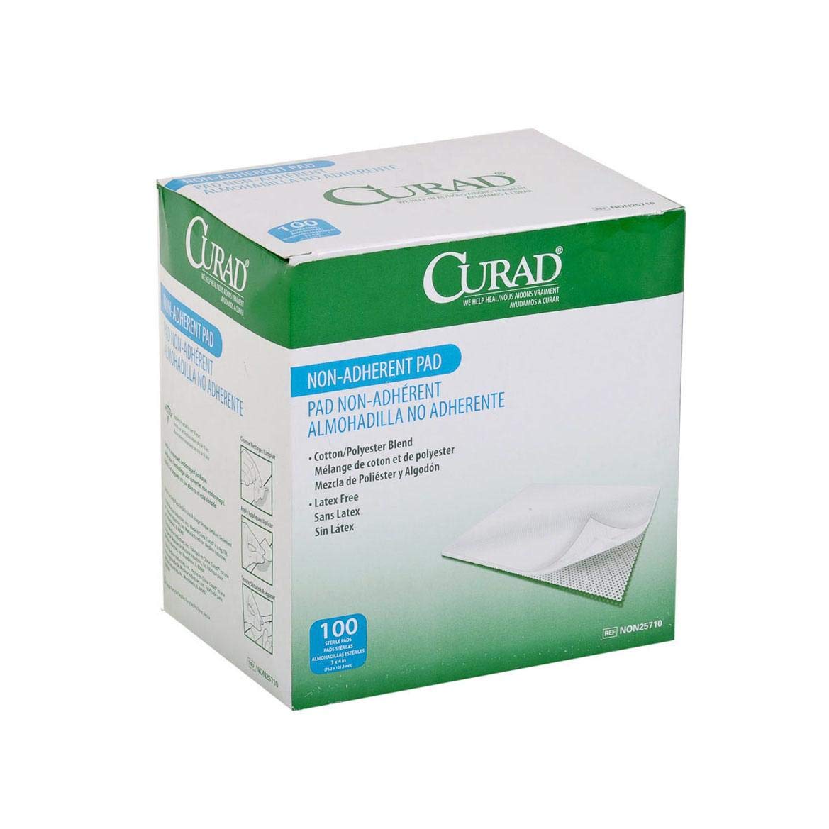 CURAD Sterile Non-Adherent Pads (Pack of 100), 3"x4", for gentle wound dressing and absorption without sticking
