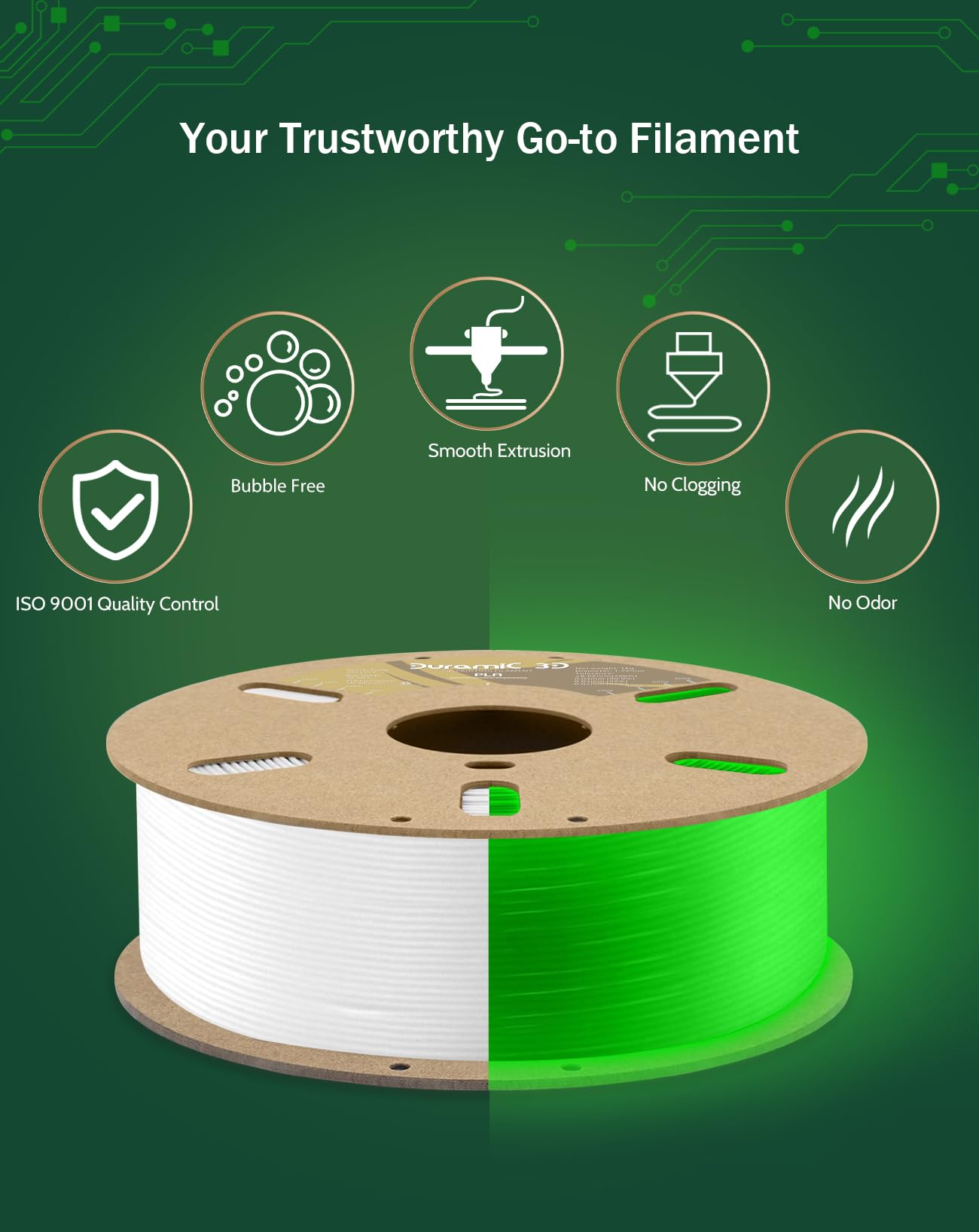 DURAMIC 3D PLA Glow Green in The Dark Filament 1.75mm 1Kg, 3D Printing Luminous Filament 1.75mm Dimensional Accuracy +/- 0.02 mm, Fit Most FDM 3D Printers