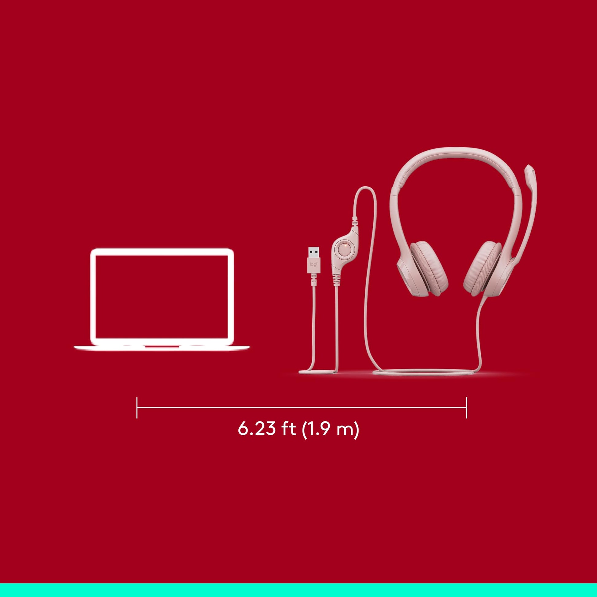 Logitech H390 Gaming Headphones, Wired Headphones with Mic, USB Headset with Microphone for PC, Noise Cancelling Microphone for Video Meetings, Music, Gaming - Rose