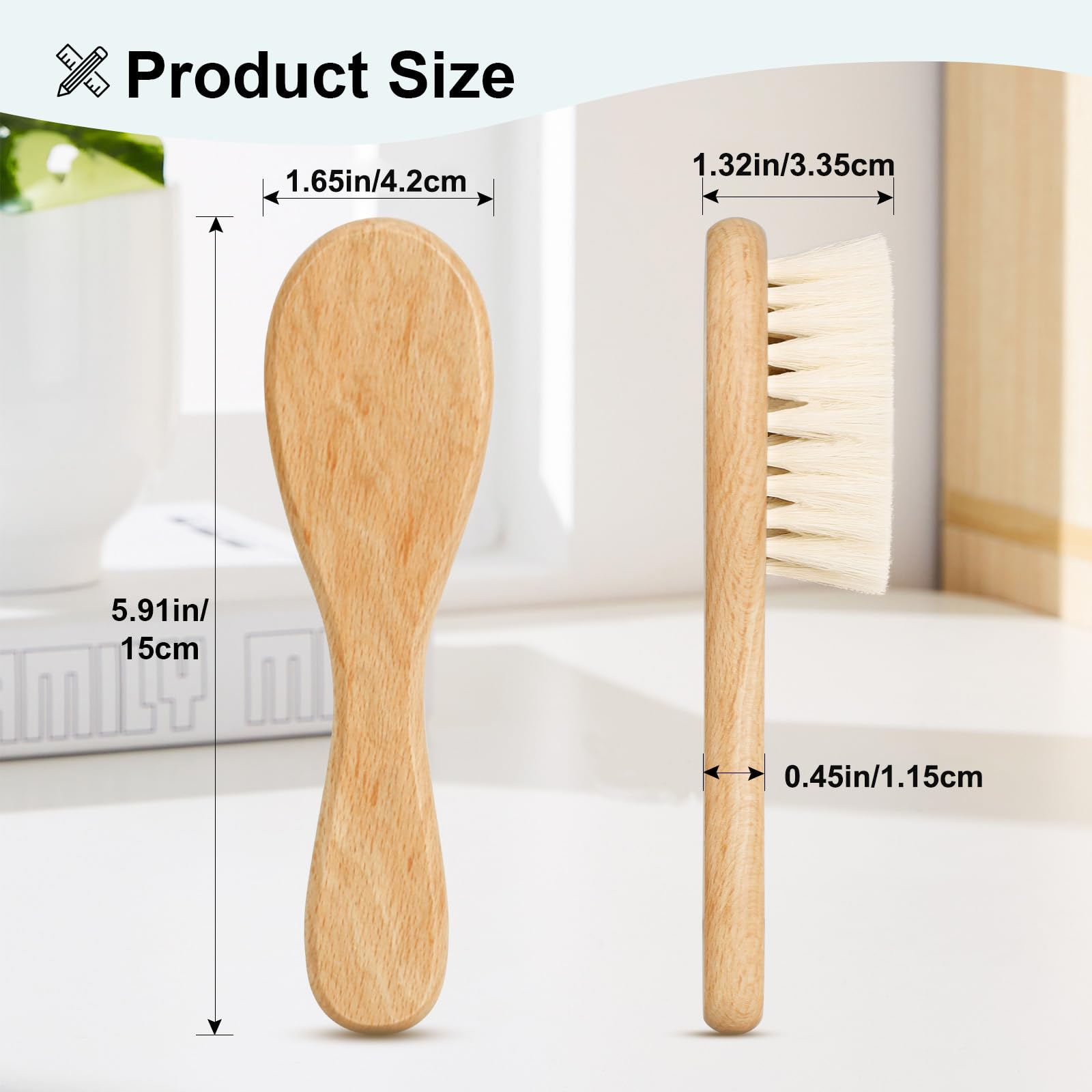 Molylove Baby Hair Brush, Wooden Goat Bristles Hair Brush for Newborns & Toddlers, Ideal for Cradle Cap, Perfect Baby Registry Gift, Hypoallergenic, 1 Count