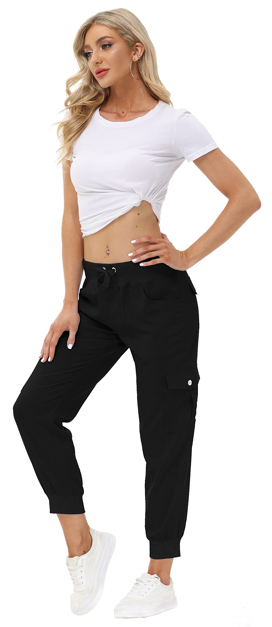 MoFiz Womens Lightweight Hiking Pants with Pockets Quick Dry Athletic Outdoor Summer Travel Casual Sweatpants Cargo Pant for Women Black M