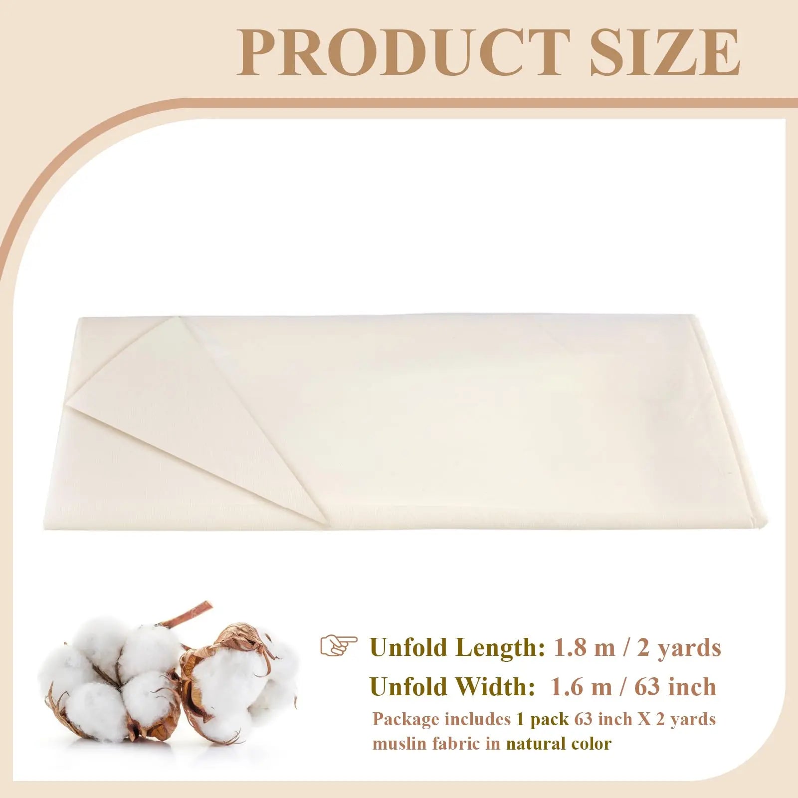 PEASUG 100% Cotton Muslin Fabric, 63 Inch X 2 Yards Unbleached Muslin Linen Fabric by The Yard, Medium Weight Draping Fabrics Suitable for Sewing Embroidery, Garments, Crafts Material-Natural