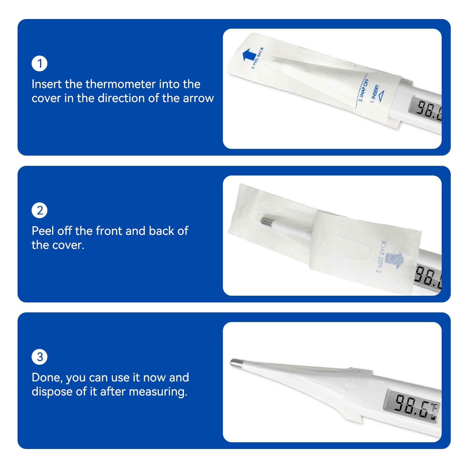 Berrcom Disposable Digital Thermometers Probe Covers Set of 100 Oral Rectal Thermometer Probe Cover Universal Thermometers Sleeves for Adult and Kids