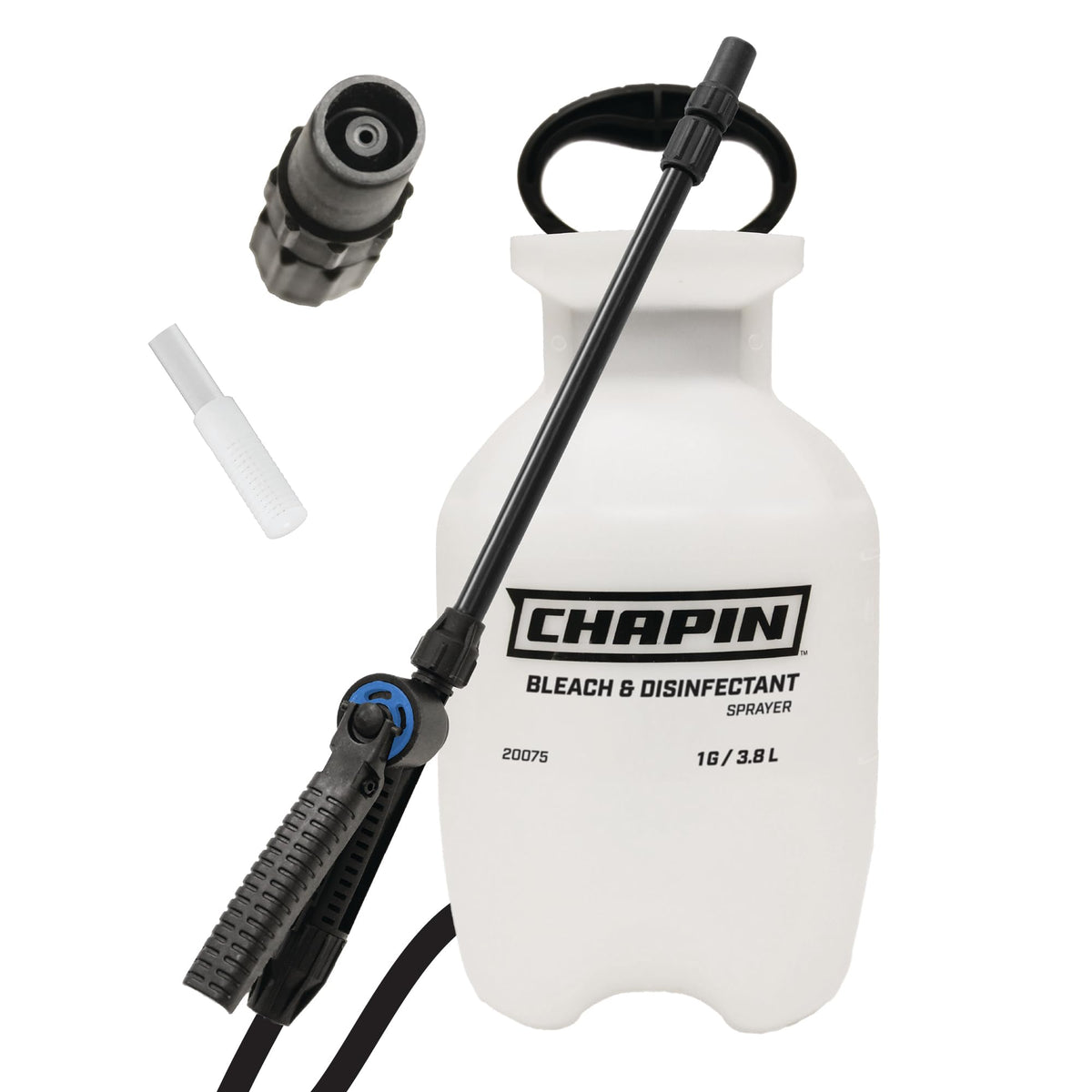 Chapin 20075 Disinfectant Bleach Sprayer, 1 Gallon, Made in The USA, Adjustable Cone Nozzle, Compatible with Bleach Solutions and Fungicides, Translucent White