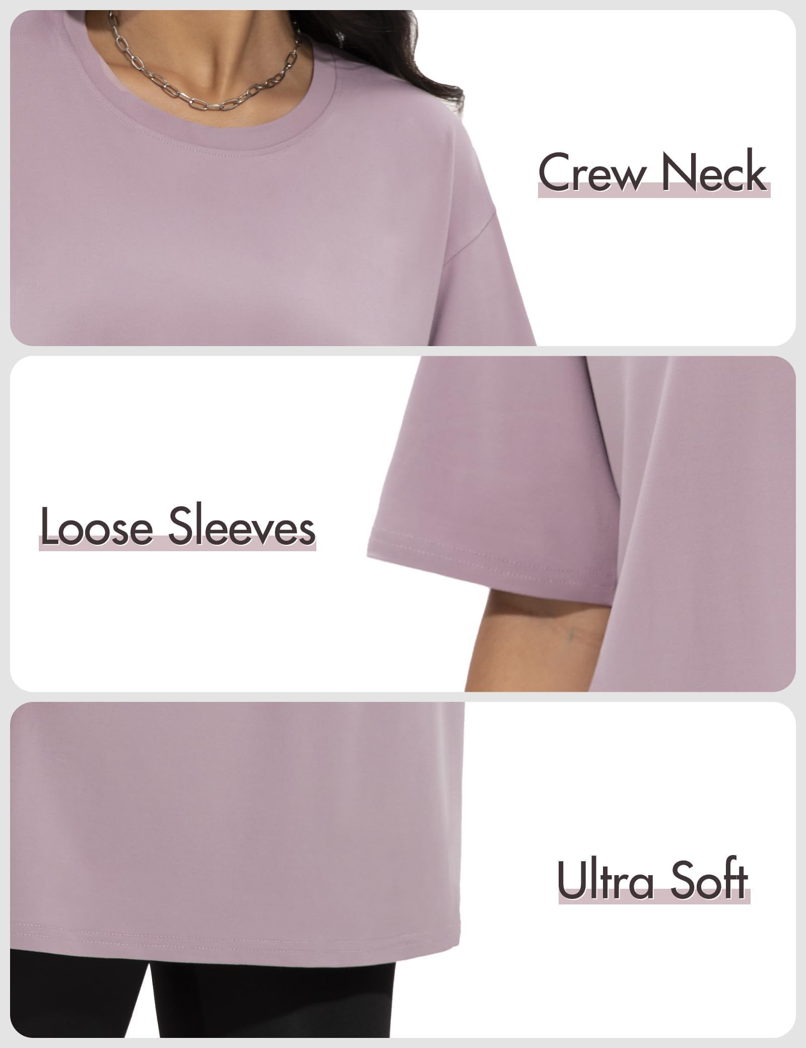 Siimcuzy 4 Pack Oversized Tshirts for Women, Loose Fit Crew Neck Summer Baggy Tops Workout Tees Plus Size T Shirts 1 Black 1 White 1 Dark Pink 1 Khaki Large